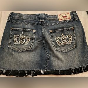 Jean Mini Skirt with Lace and Y2K Pocket Design